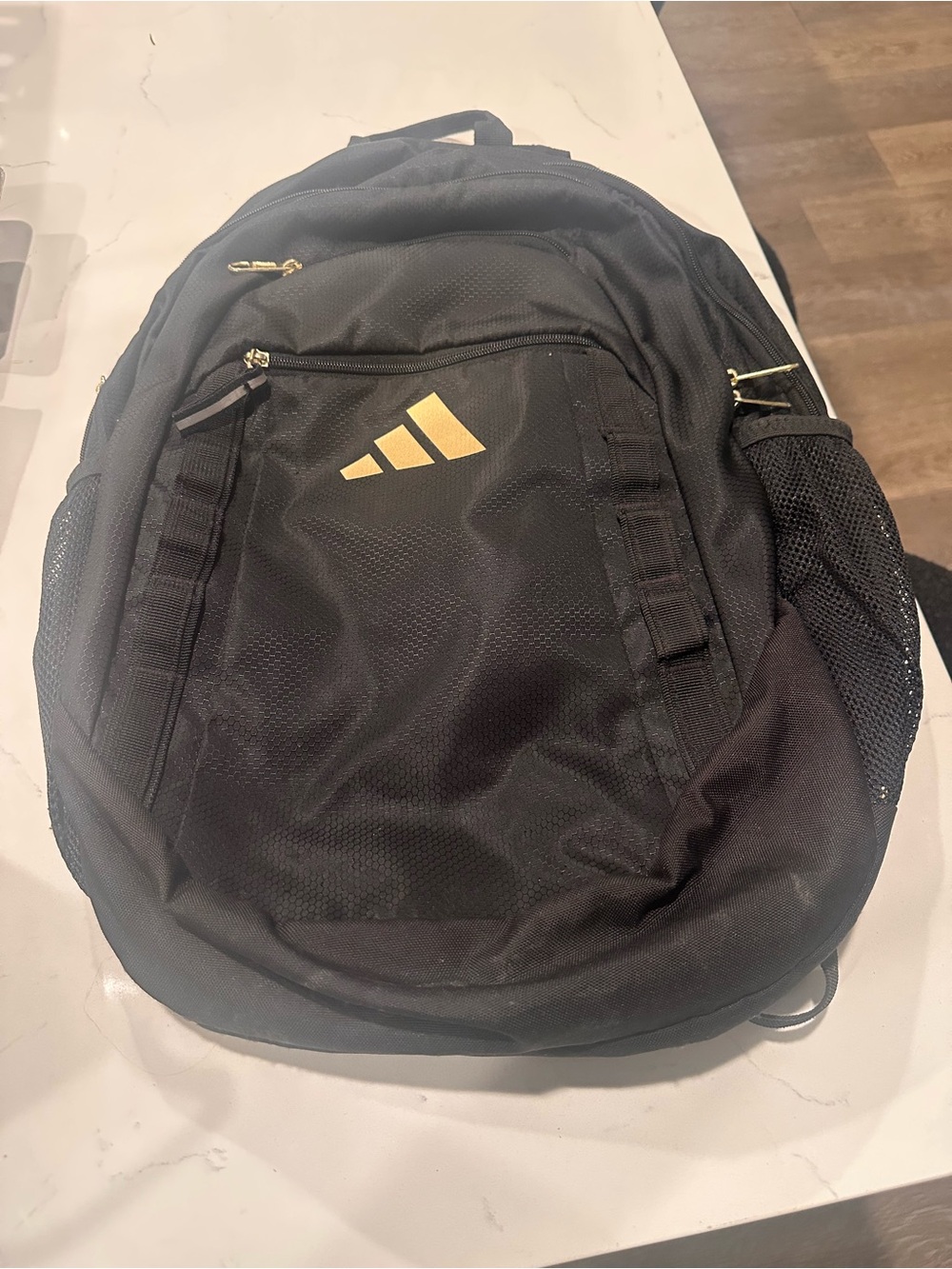 adidas loadspring Black Backpack with Gold Logo Accent